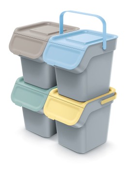 Kosze do segregacji odpadów 4x20 l, z filtrem węglowym, Smooth gray, KADDI Q SET4, Prosperplast