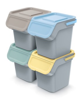 Kosze do segregacji odpadów 4x20 l, z filtrem węglowym, Smooth gray, KADDI Q SET4, Prosperplast