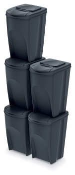 Kosze do segregacji odpadów 5x35 l, Czarny, SORTIBOX IKWB35S5, Prosperplast