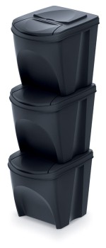 Kosze do segregacji odpadów 3x25 l, Czarny, SORTIBOX IKWB25S3, Prosperplast