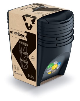 Kosze do segregacji odpadów 3x25 l, Czarny, SORTIBOX IKWB25S3, Prosperplast