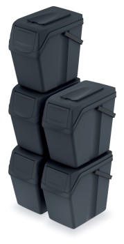 Kosze do segregacji odpadów 5x25 l, z rączką, Czarny SORTIBOX ISWB25S5, Prosperplast