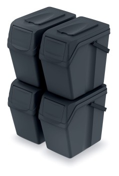 Kosze do segregacji odpadów 4x25 l, z rączką, Czarny, SORTIBOX ISWB25S4, Prosperplast