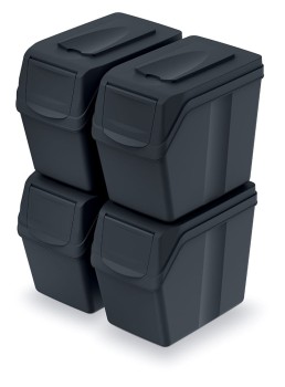 Kosze do segregacji odpadów 4x20 l, Czarny, SORTIBOX ISWB20S4, Prosperplast