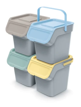 Kosze do segregacji odpadów 4x20 l, z filtrem węglowym, Smooth gray, KADDI Q SET4, Prosperplast