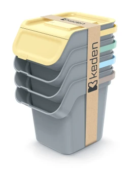 Kosze do segregacji odpadów 4x20 l, z filtrem węglowym, Smooth gray, KADDI Q SET4, Prosperplast