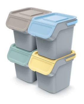 Kosze do segregacji odpadów 4x20 l, z filtrem węglowym, Smooth gray, KADDI Q SET4, Prosperplast