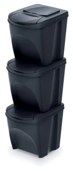 Kosze do segregacji odpadów 3x25 l, Czarny, SORTIBOX IKWB25S3, Prosperplast