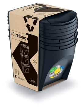 Kosze do segregacji odpadów 3x25 l, Czarny, SORTIBOX IKWB25S3, Prosperplast