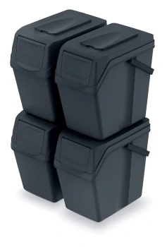 Kosze do segregacji odpadów 4x25 l, z rączką, Czarny, SORTIBOX ISWB25S4, Prosperplast