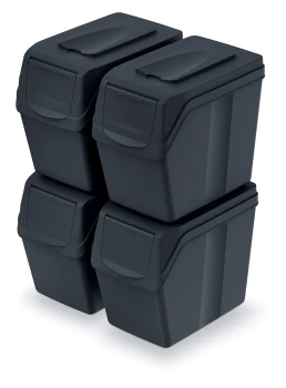 Kosze do segregacji odpadów 4x20 l, Czarny, SORTIBOX ISWB20S4, Prosperplast